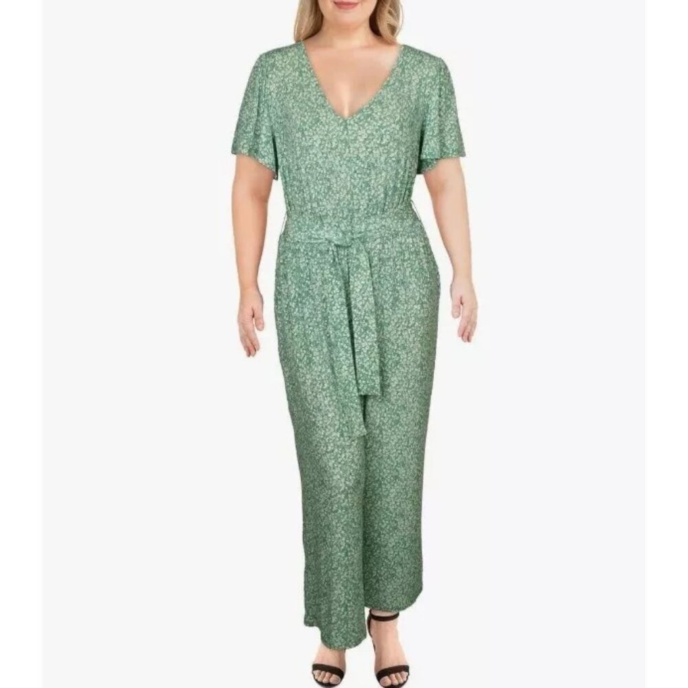 1.STATE Womens Plus 1X Fresh Grass Neo Renaissance Floral Jumpsuit NWT AR83